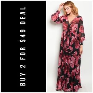 ☀️BLUSH PINK BLACK FLORAL DRESS